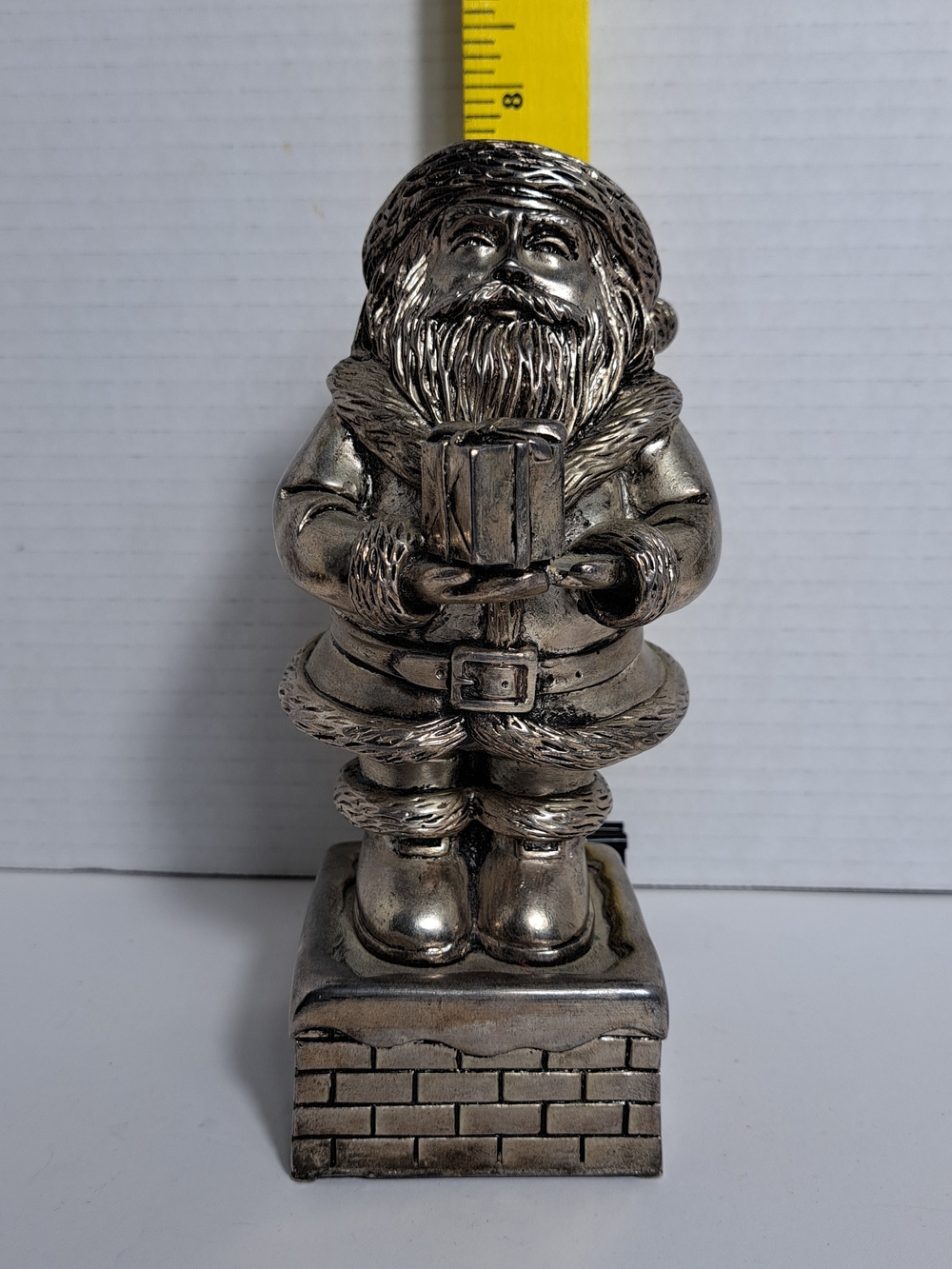VTG Silver Colored Santa Music Box Figure Plays "Santa Clause is Coming to Town"